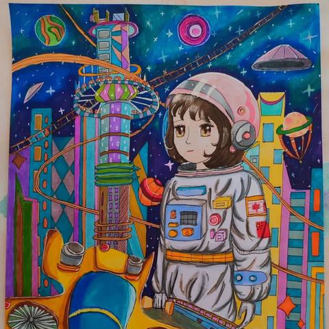 科技生活绘画作品，描绘未来与现实的交汇